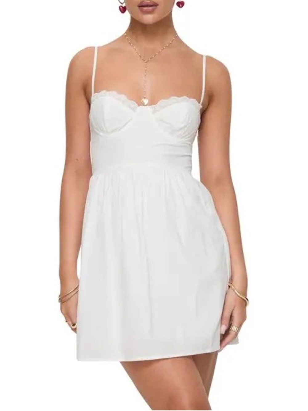 Princess Polly • NWT White Lace-Trim Spaghetti Strap Mini Dress PTP 17-19”